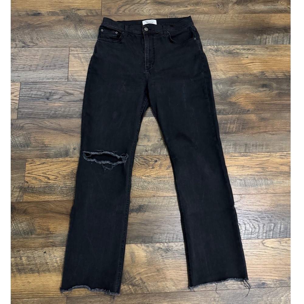 Reformation Jeans Black Liza High Straight Raw Hem Distressed Knee Women's 30
